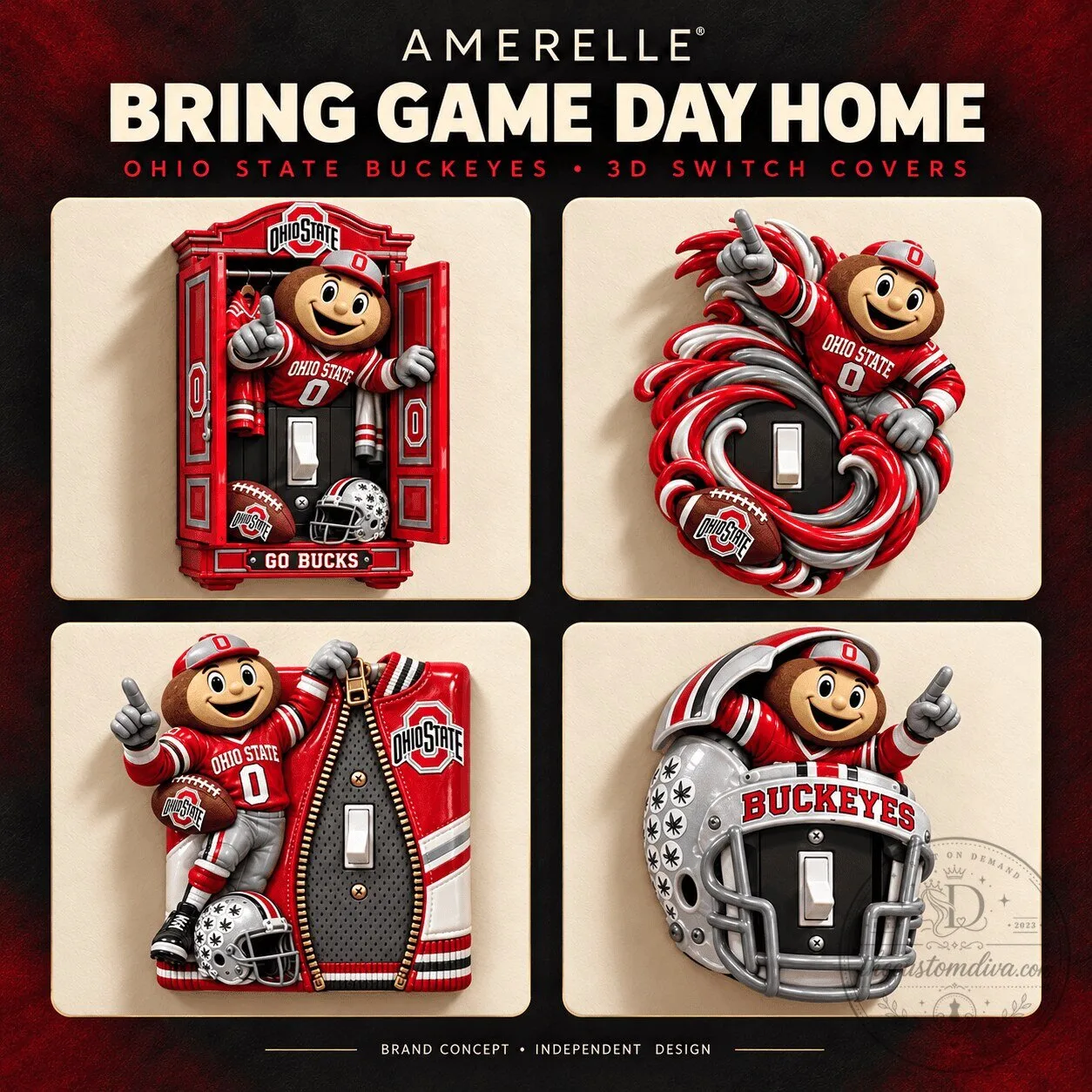 Ohio State Buckeyes Football Mascot 3D Printed Light Switch Cover Plate