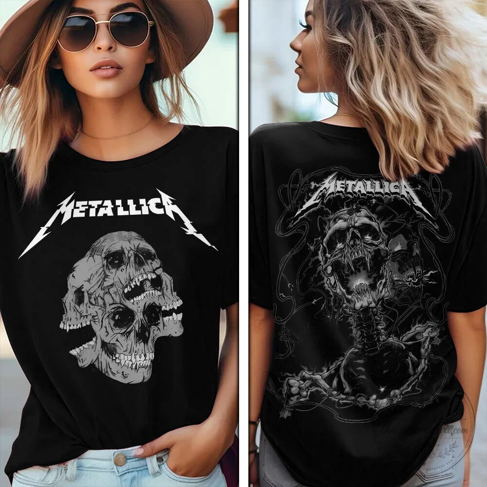 Metallica Skull Pile Heavy Metal Band Music Concert Black Graphic T-Shirt