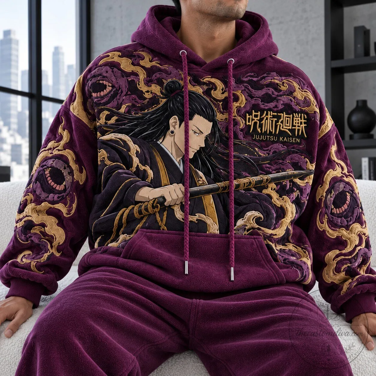 Jujutsu Kaisen Satoru Gojo Anime Art Purple Fleece Hoodie