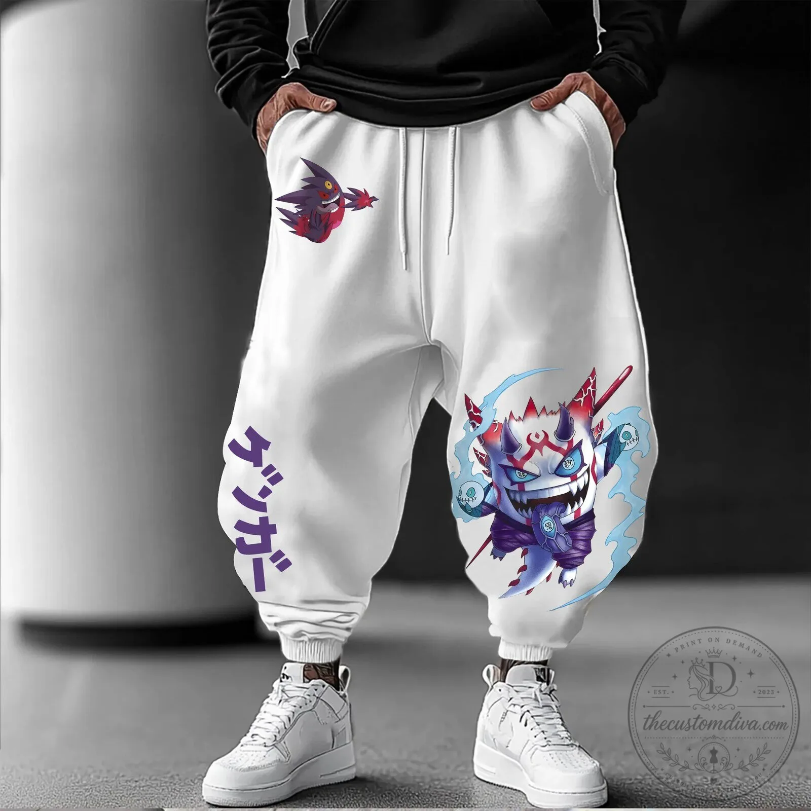 Pokemon Gengar Oni Demon Japanese Streetwear White Jogger Pants 5 Pokemon Gengar Oni Demon Japanese Streetwear White Jogger Pants