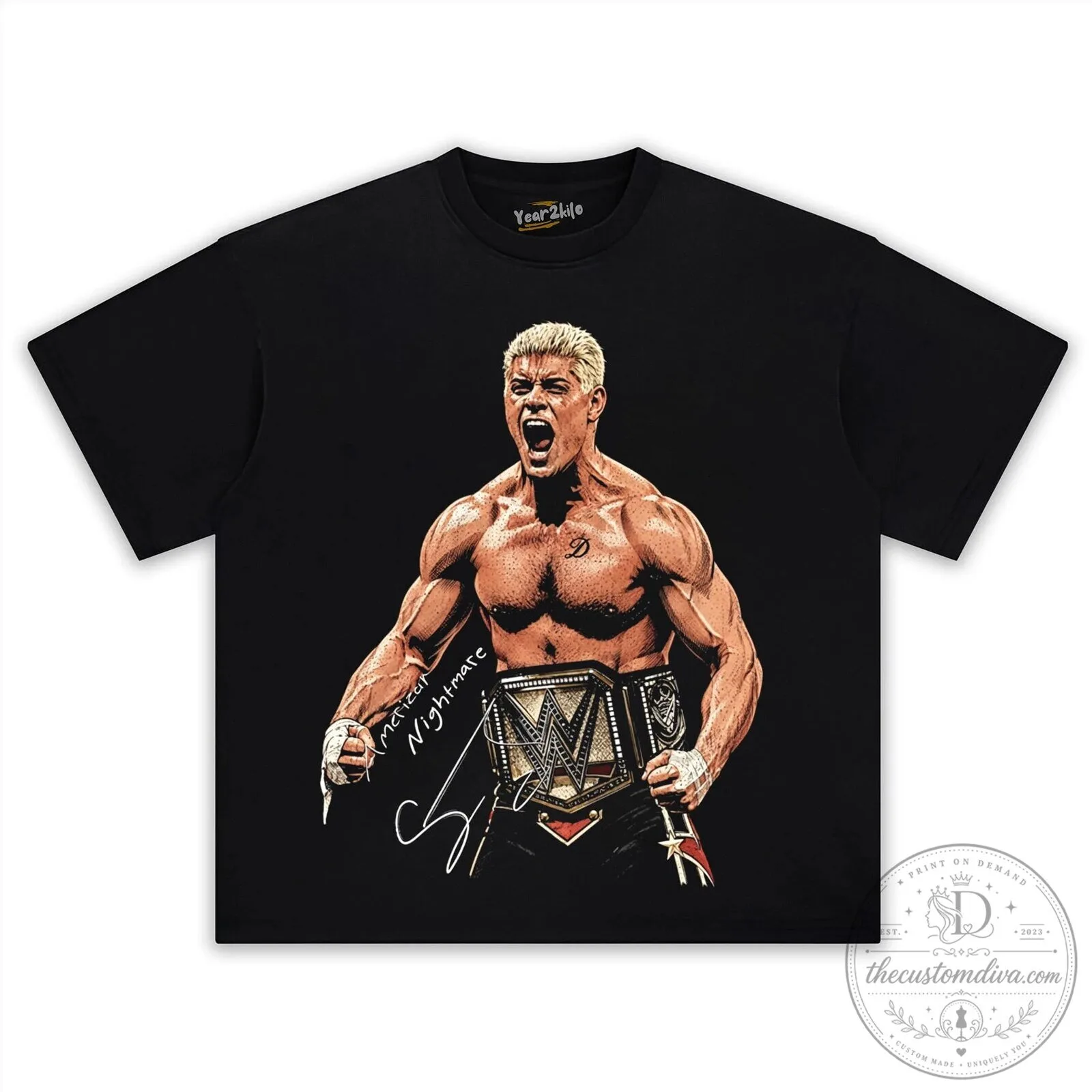 Cody Rhodes American Nightmare WWE Champion Black Graphic T-Shirt