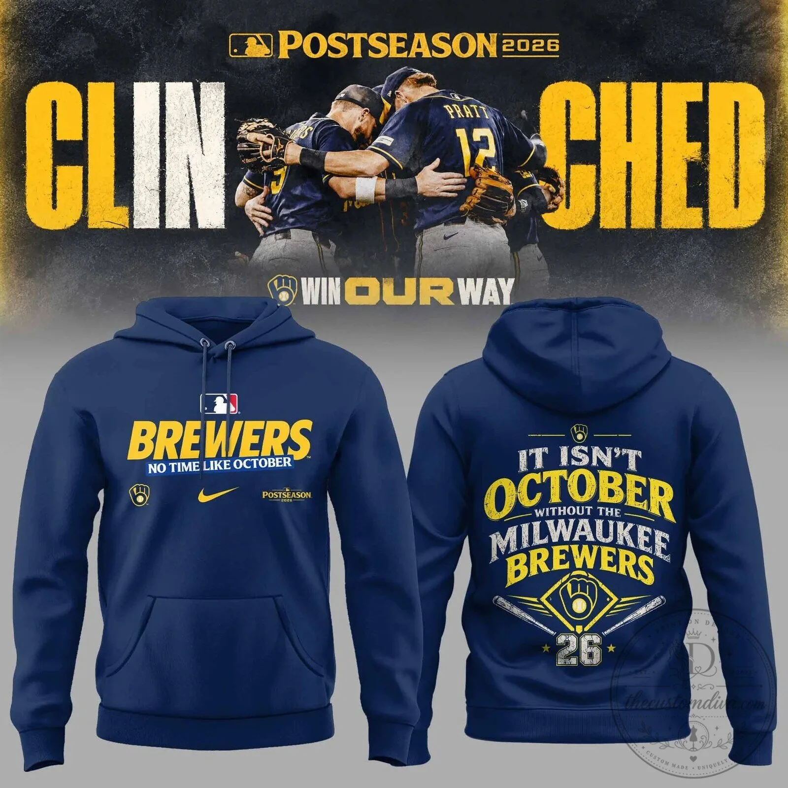 2026 Milwaukee Brewers Baseball Hoodie for Postseason Clinched Fans