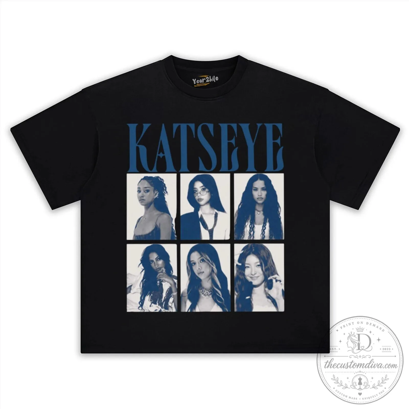 KATSEYE K-Pop Girl Group Black and White Photo Collage T-Shirt