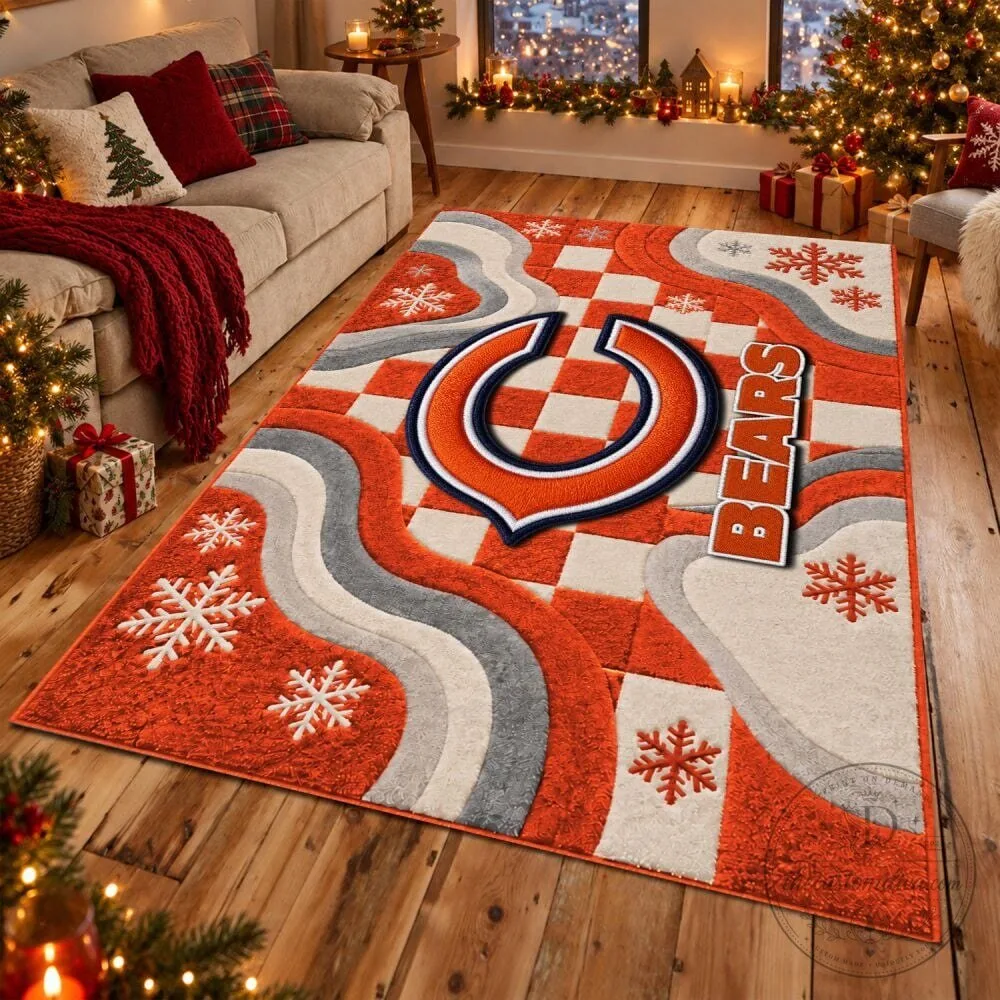 Chicago Bears Christmas Holiday Snowflakes Area Rug