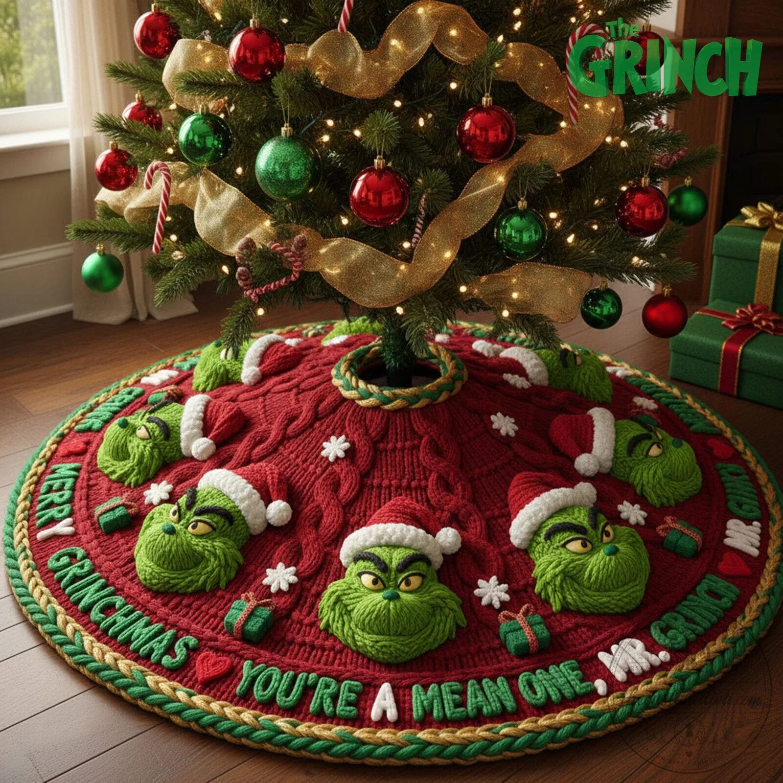 The Grinch Merry Grinchmas Knitted Christmas Tree Skirt
