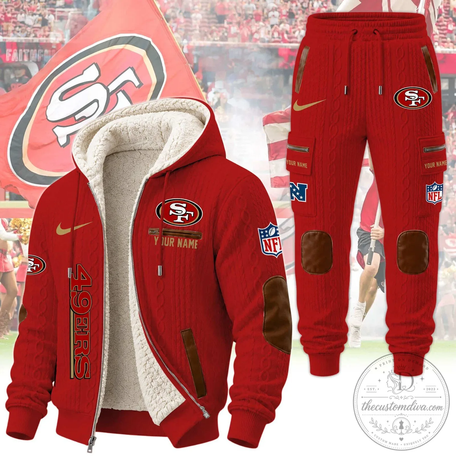 San Francisco 49ers Sherpa Lined Knitted Hoodie Jacket