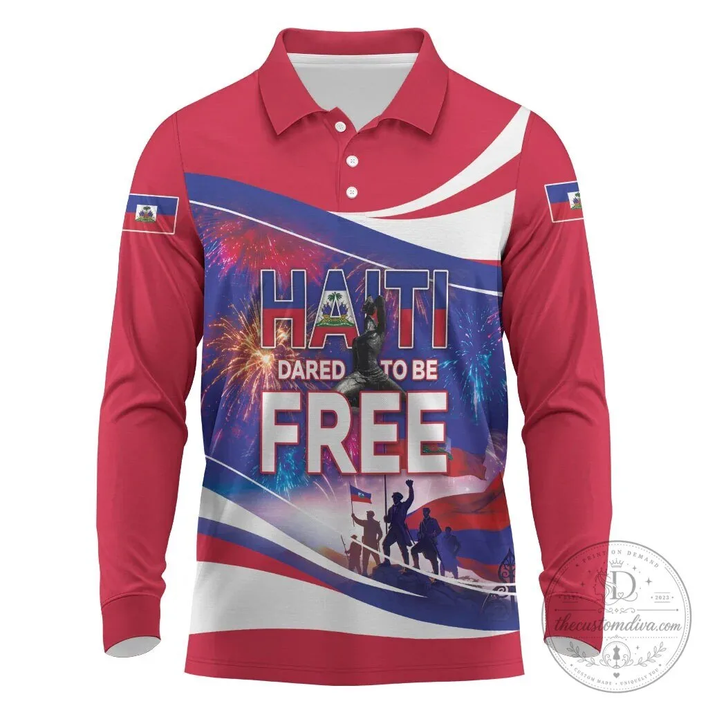 Haiti Dared To Be Free Independence Day Long Sleeve Polo Shirt