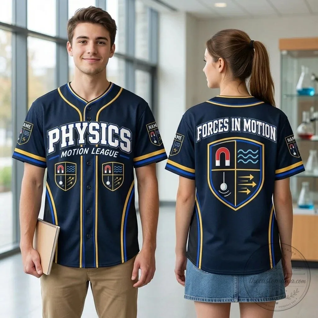 Physics Motion League Forces In Motion Science Teacher Baseball Jersey 5 Physics Motion League Forces In Motion Science Teacher Baseball Jersey