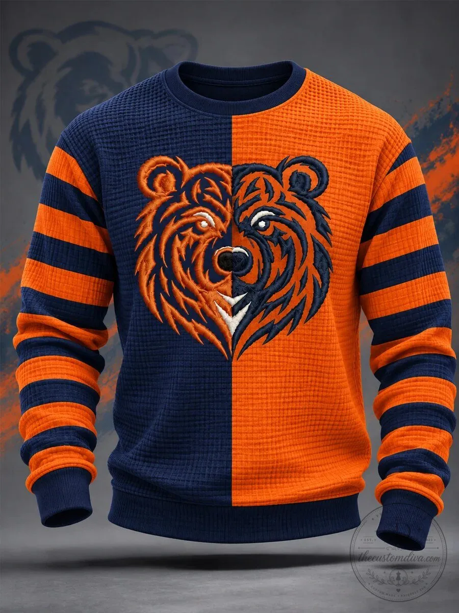 Gameday Chicago Bears Split Face Bear Mascot Waffle Knit Crewneck Sweatshirt