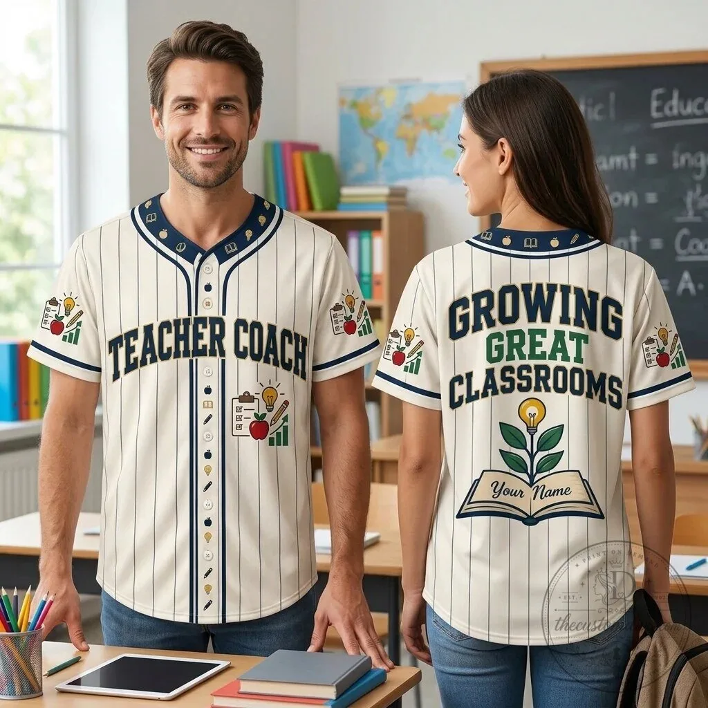 Teacher Coach Baseball Jersey - Personalized Growing Great Classrooms Pinstripe Shirt 5 Teacher Coach Baseball Jersey - Personalized Growing Great Classrooms Pinstripe Shirt