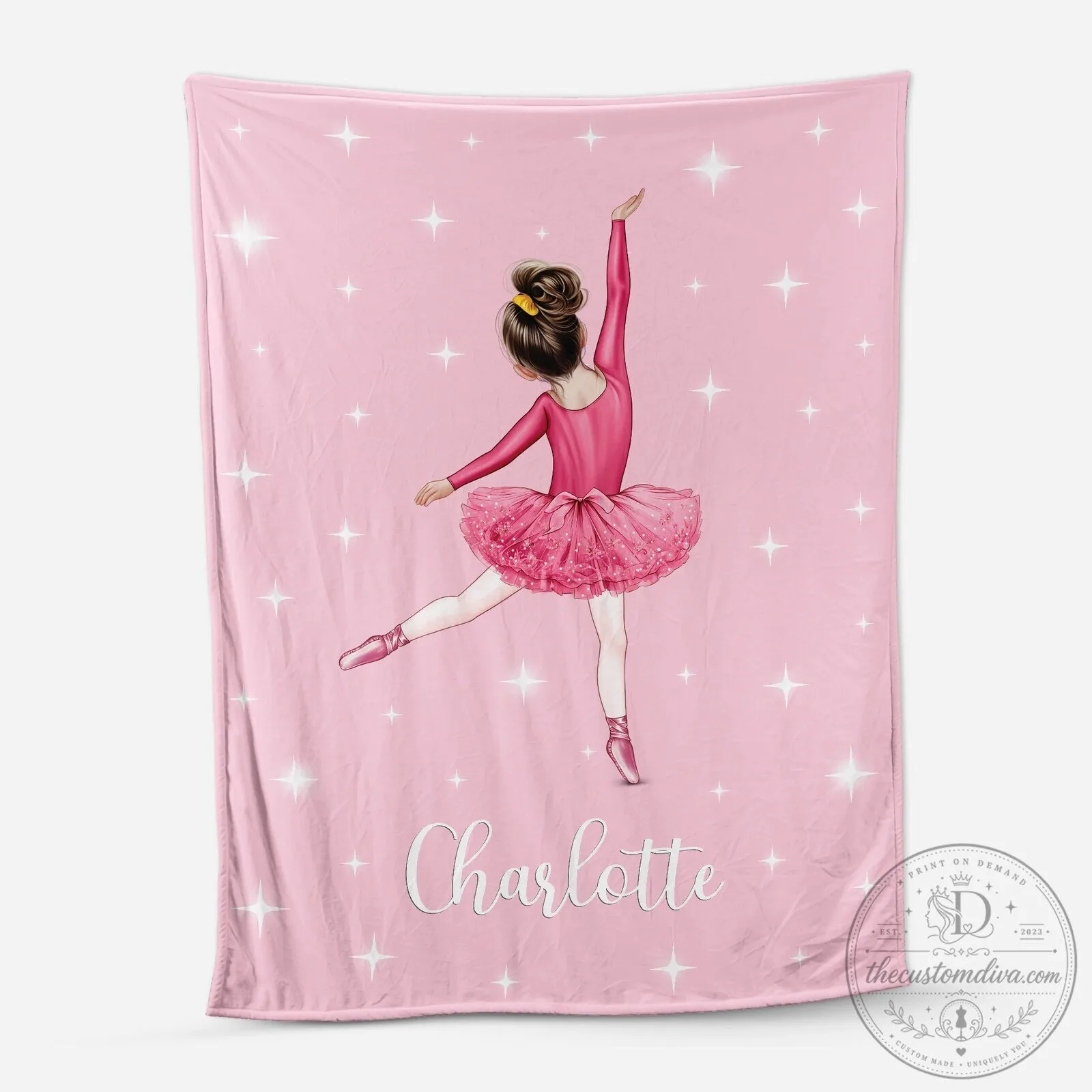 Personalized Ballerina Dancer Pink Stars Custom Name Girls Blanket