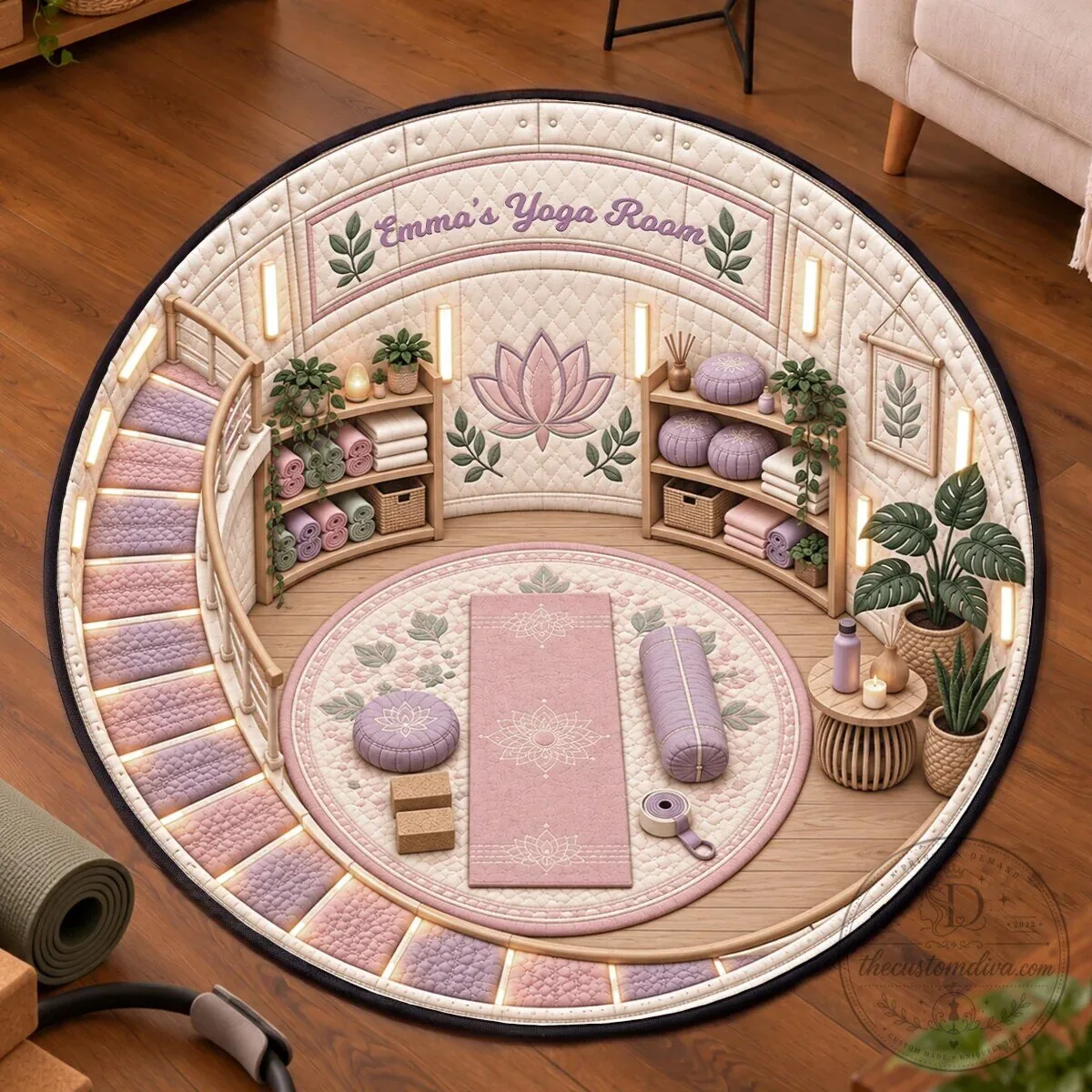 Personalized Emma's Yoga Room Round Mat for Home Decor and Meditation