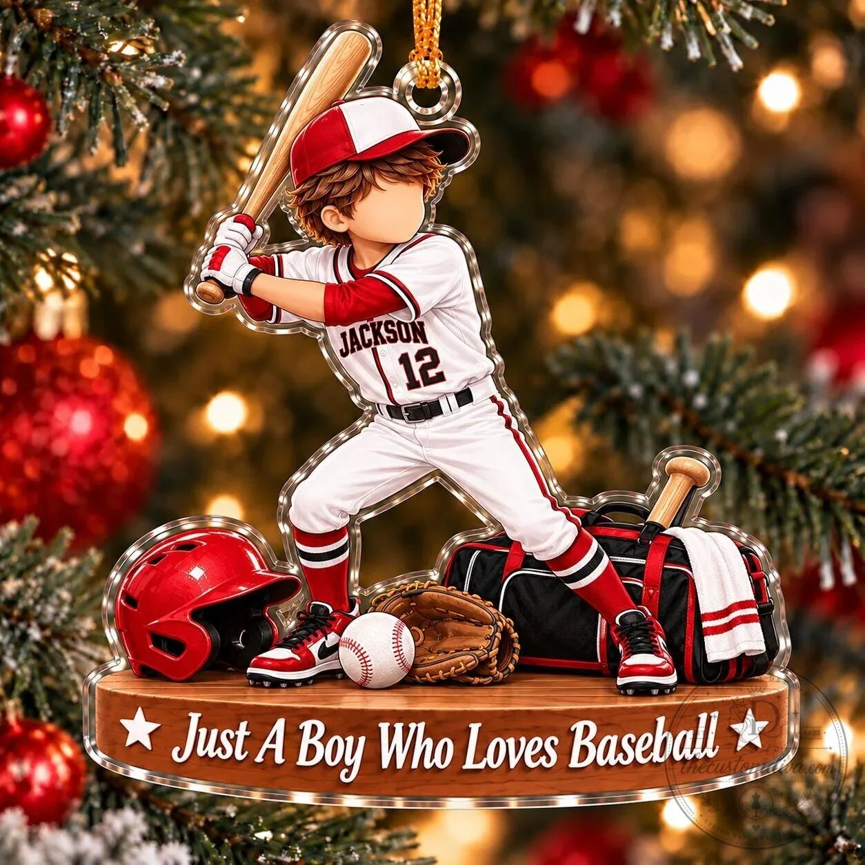Personalized Baseball Boy Christmas Ornament, Custom Name Number Gift