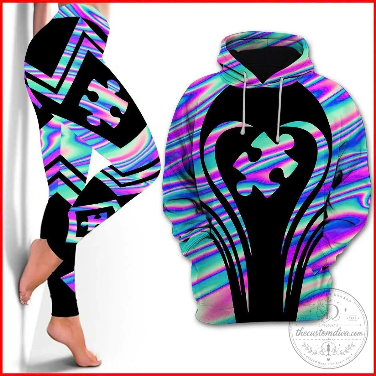 Autism Awareness Holographic Puzzle Heart Pattern Hoodie 2 Autism Awareness Holographic Puzzle Heart Pattern Hoodie