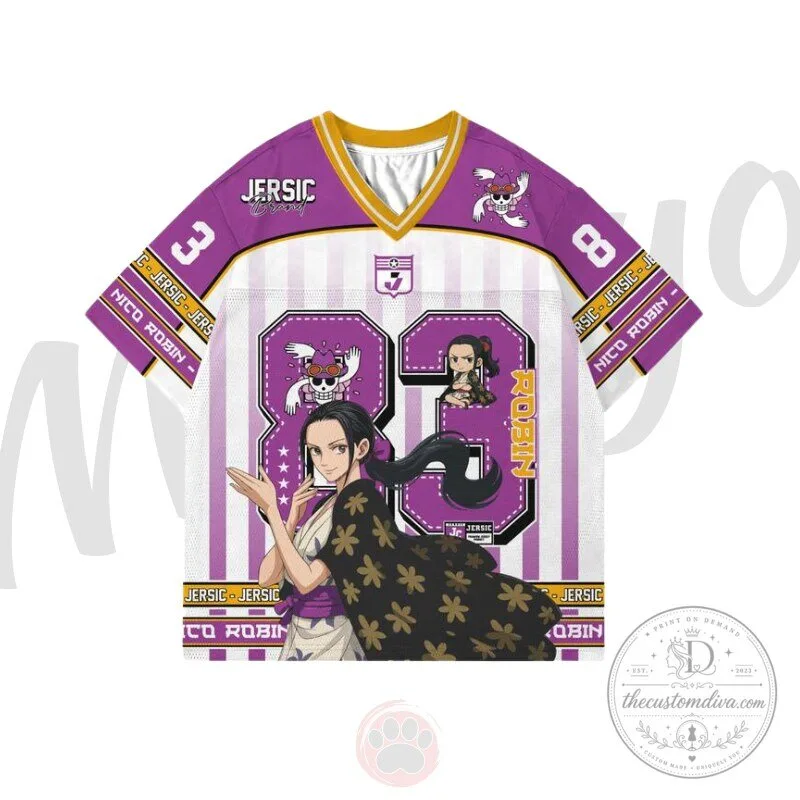 Nico Robin One Piece Anime Purple and White Hockey Jersey