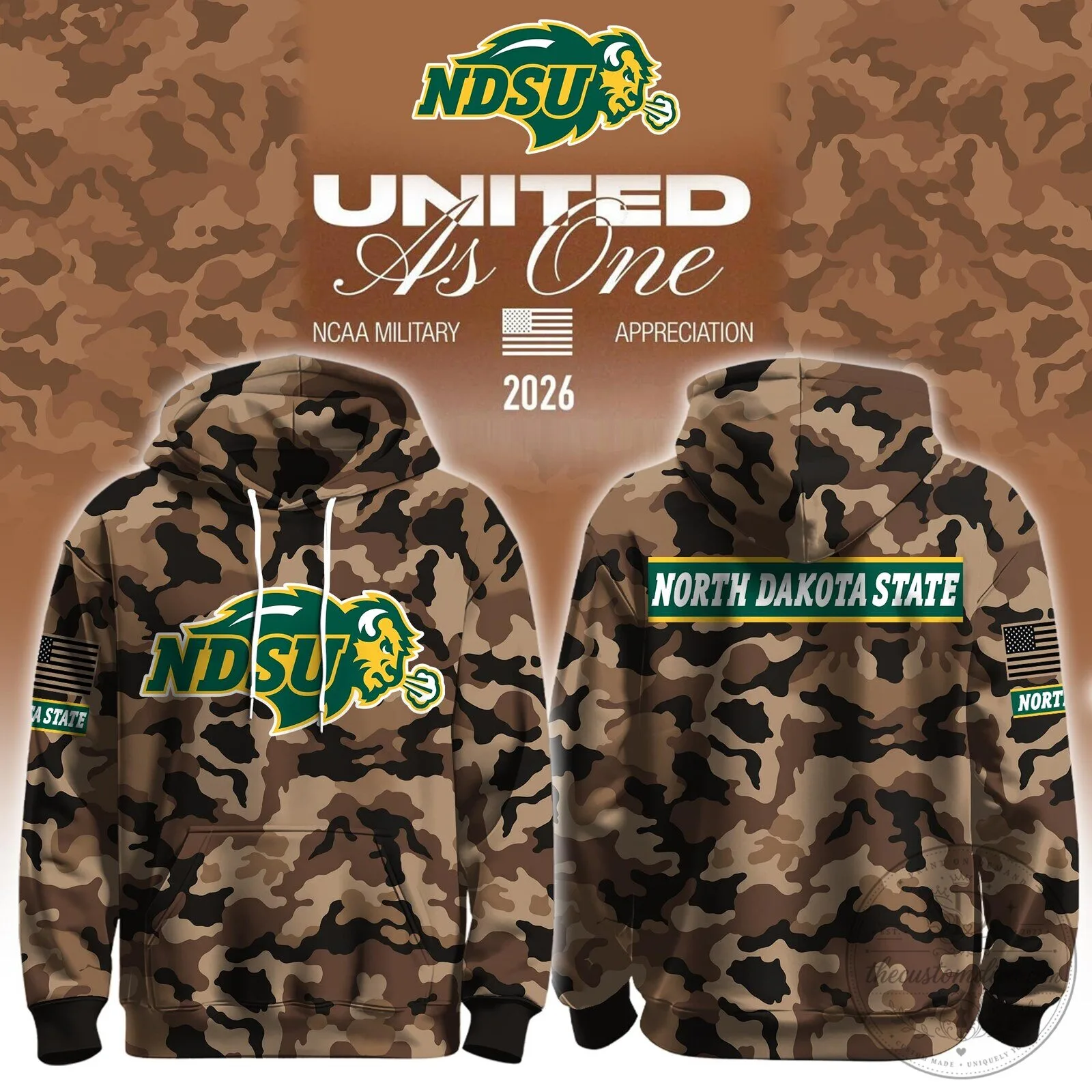 North Dakota State Bison NCAA Military Appreciation Camouflage Hoodie 5 North Dakota State Bison NCAA Military Appreciation Camouflage Hoodie