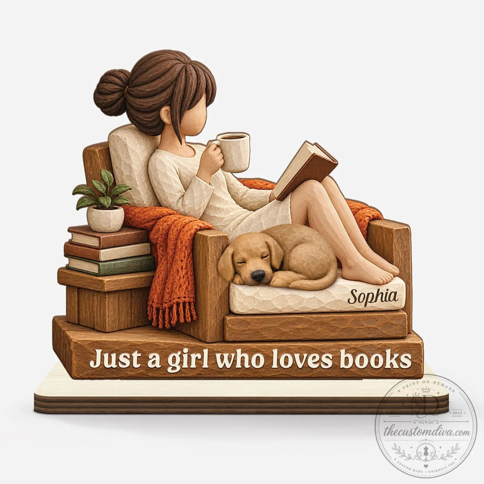 Personalized Just A Girl Who Loves Books And Dogs Wooden Plaque With Flat Stand