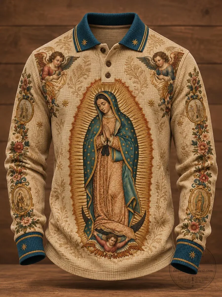 Our Lady of Guadalupe Virgin Mary Catholic Religious Long Sleeve Polo Shirt