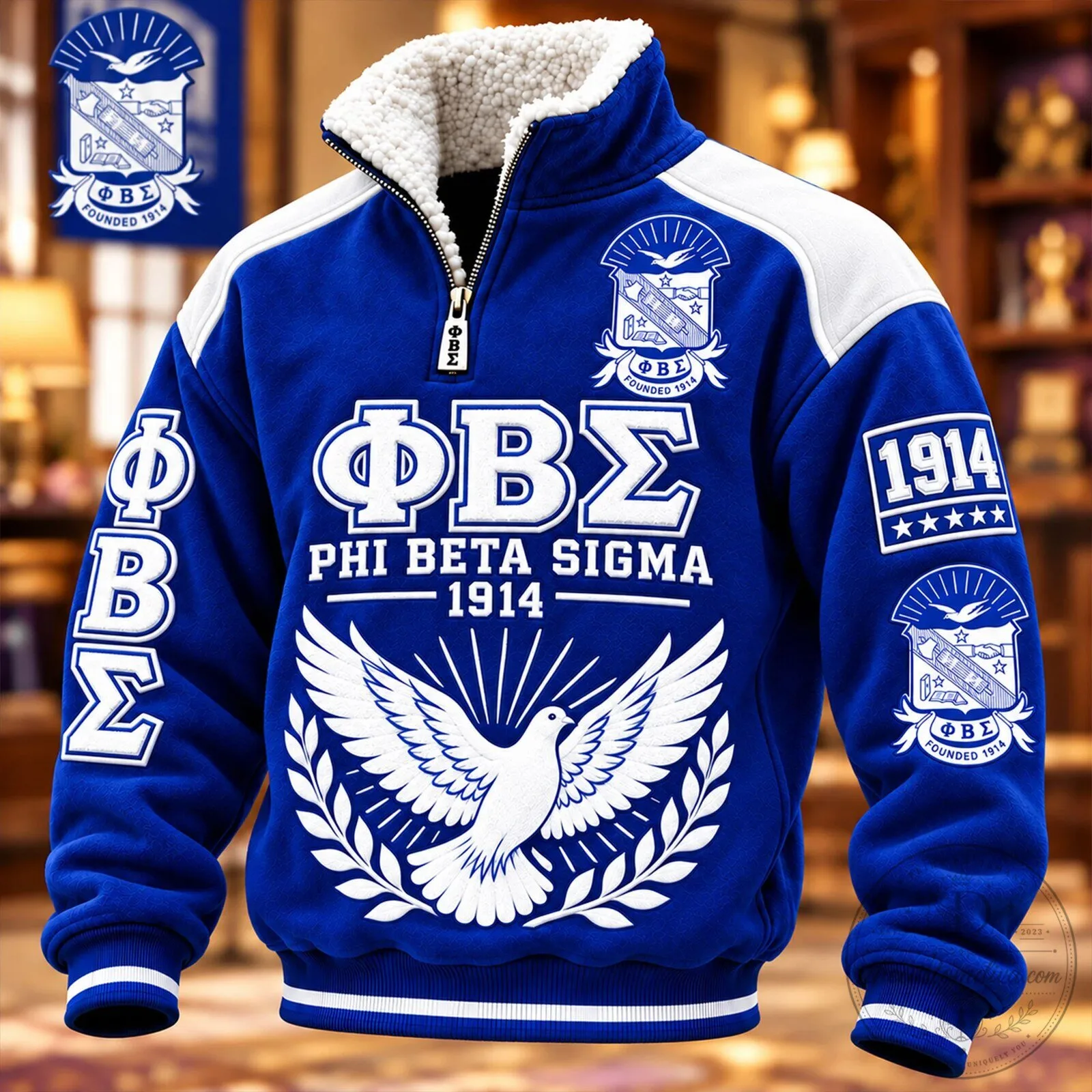 Phi Beta Sigma Fraternity Founded 1914 Blue Sherpa Collar Pullover Jacket