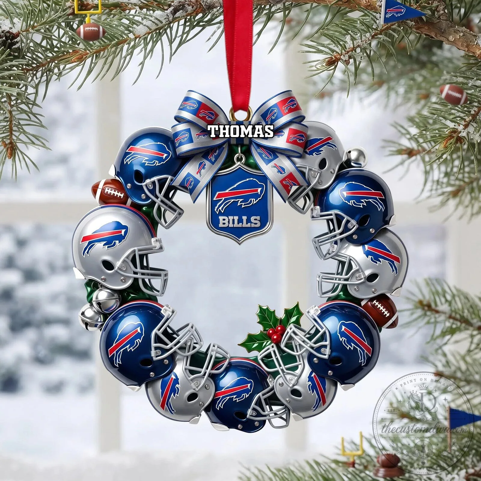 Personalized Football Team Helmet Wreath Christmas Tree Ornament 8 Personalized Football Team Helmet Wreath Christmas Tree Ornament