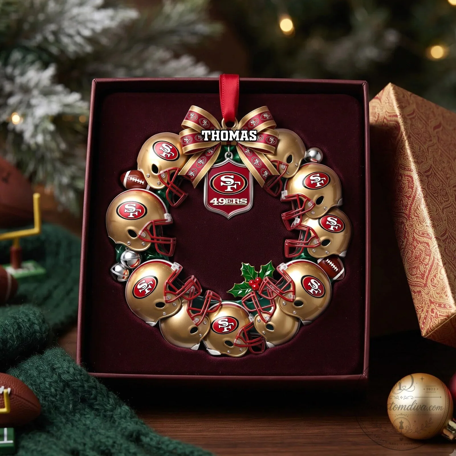 Personalized Football Team Helmet Wreath Christmas Tree Ornament 9 Personalized Football Team Helmet Wreath Christmas Tree Ornament
