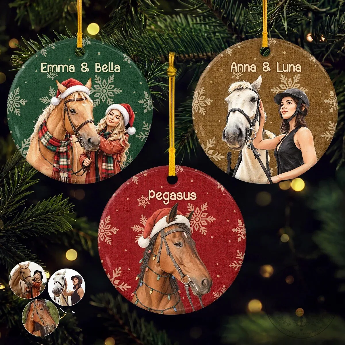 Personalized Horse and Owner Photo Christmas Ornament, Custom Pet Memorial Gift
