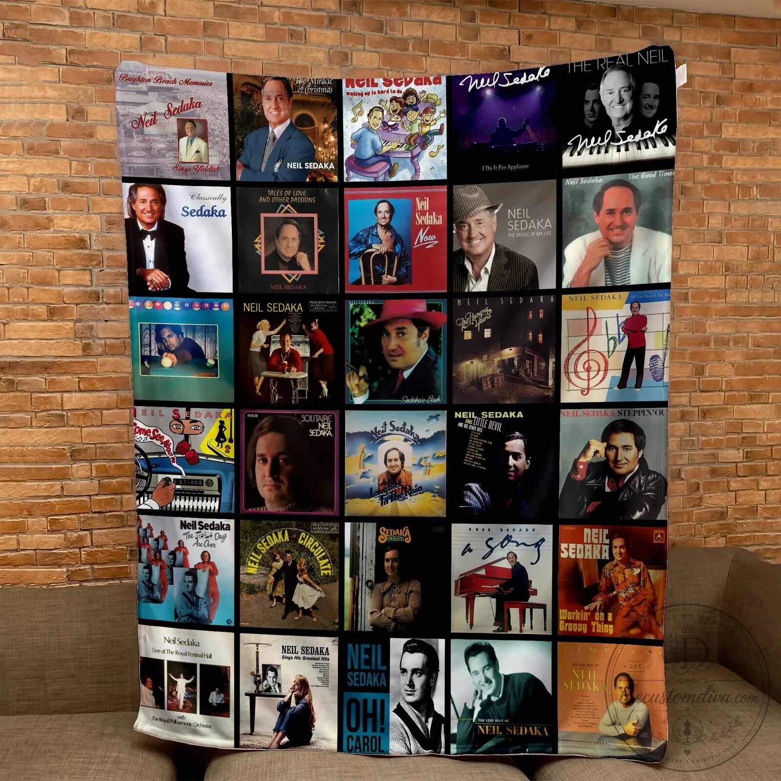 Neil Sedaka Album Covers Collage Sherpa Fleece Blanket for Music Fans