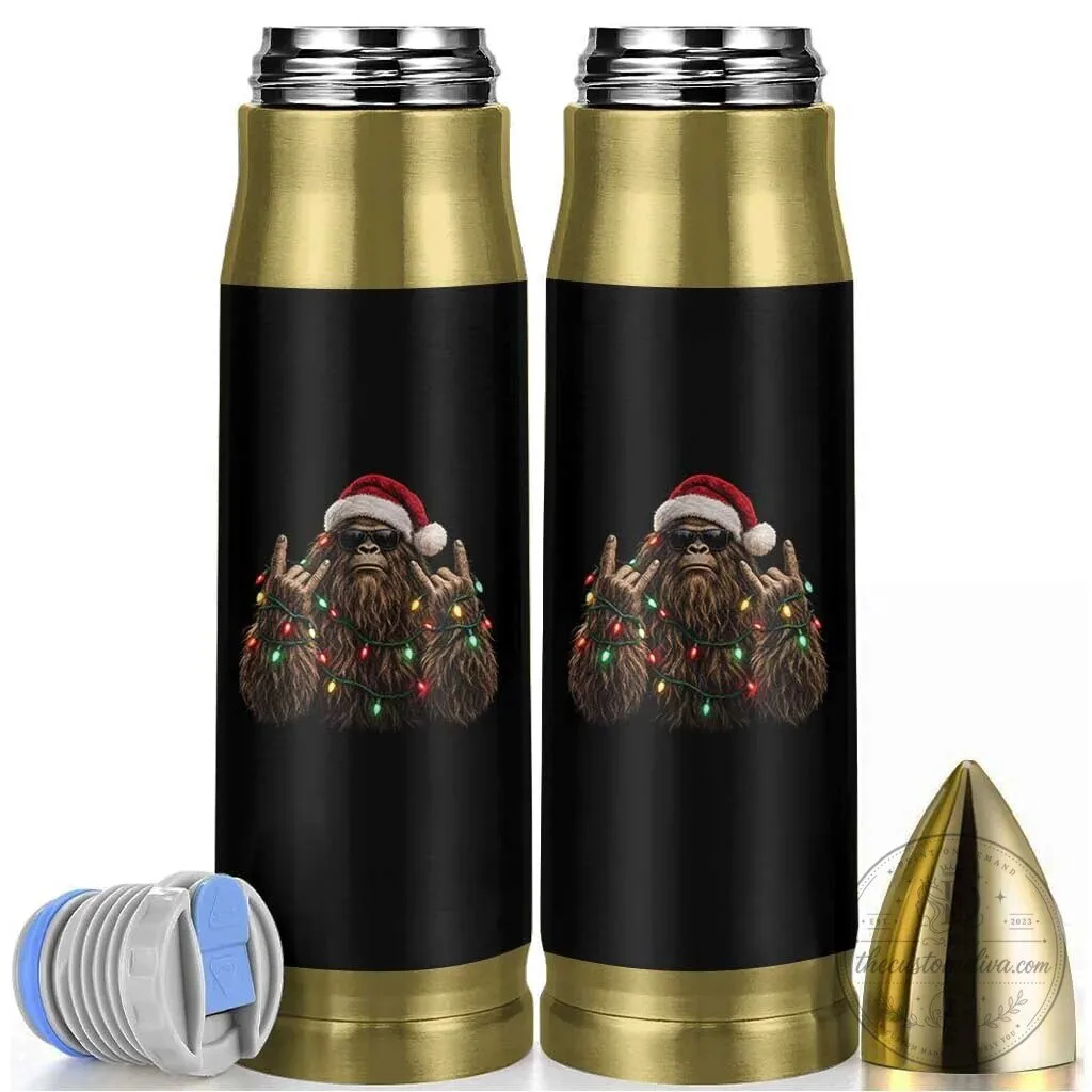Christmas Bigfoot Rock On Bullet Tumbler Cool Sasquatch Sunglasses Heavy Metal Vibes