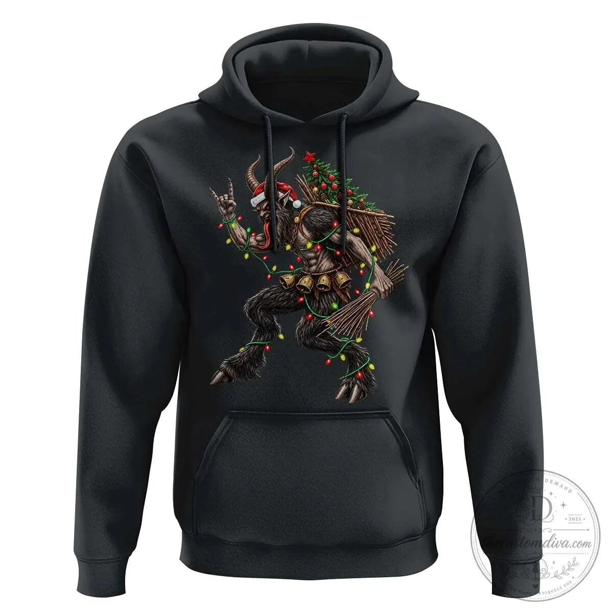 Krampus Rock On Christmas Heavy Metal Dark Fantasy Alpine Monster Hoodie