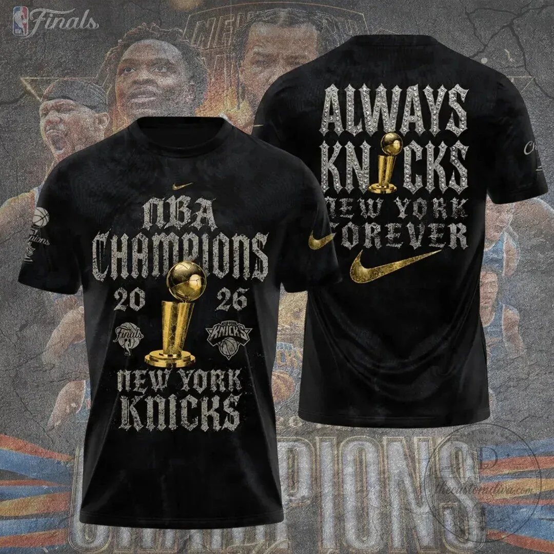 2026 NBA Champions Black Tee Featuring New York Knicks