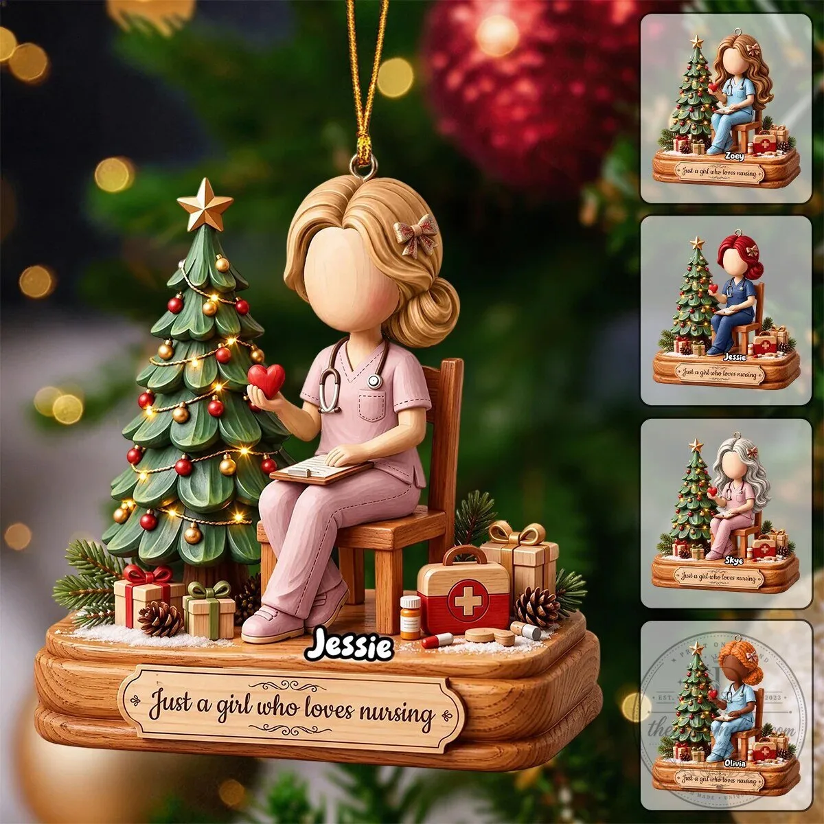 Personalized Nurse Christmas Tree Ornament with Custom Name and Quote