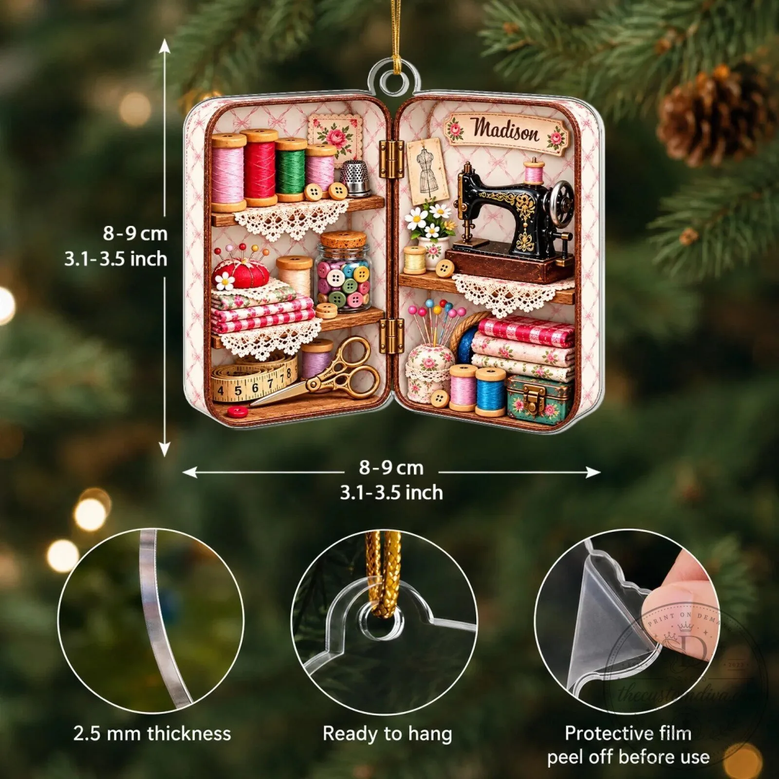 Personalized Christmas Sewing Box Mica Ornament 11 Personalized Christmas Sewing Box Mica Ornament