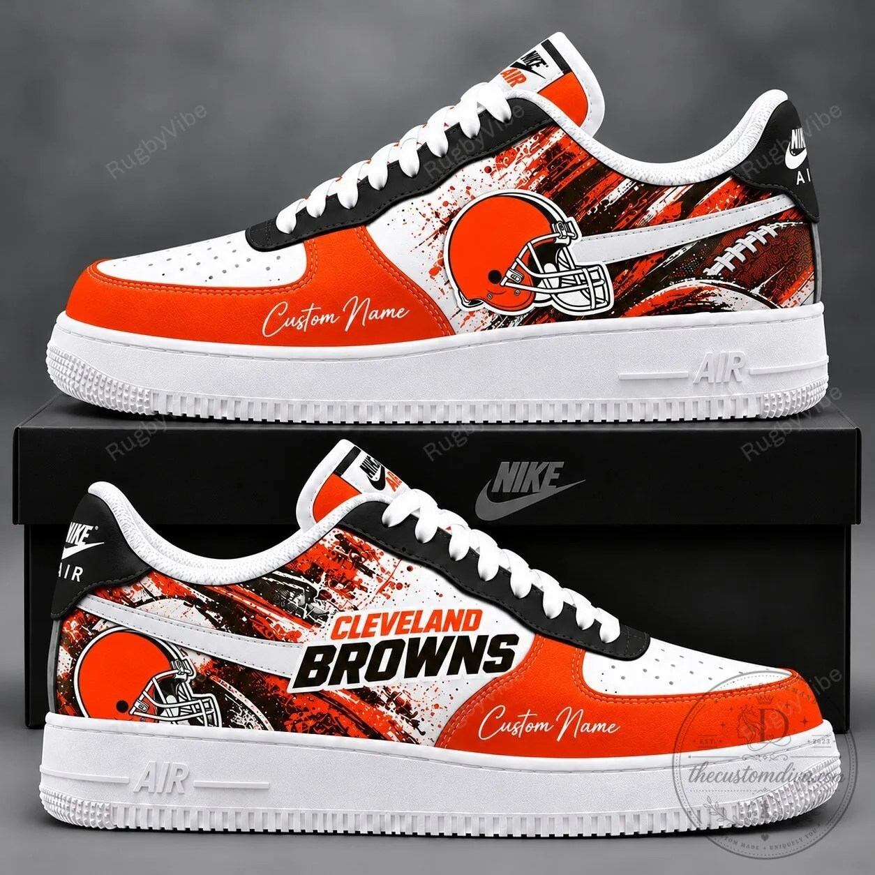 Cleveland Browns NFL Football Team Custom Name White and Orange Sneakers