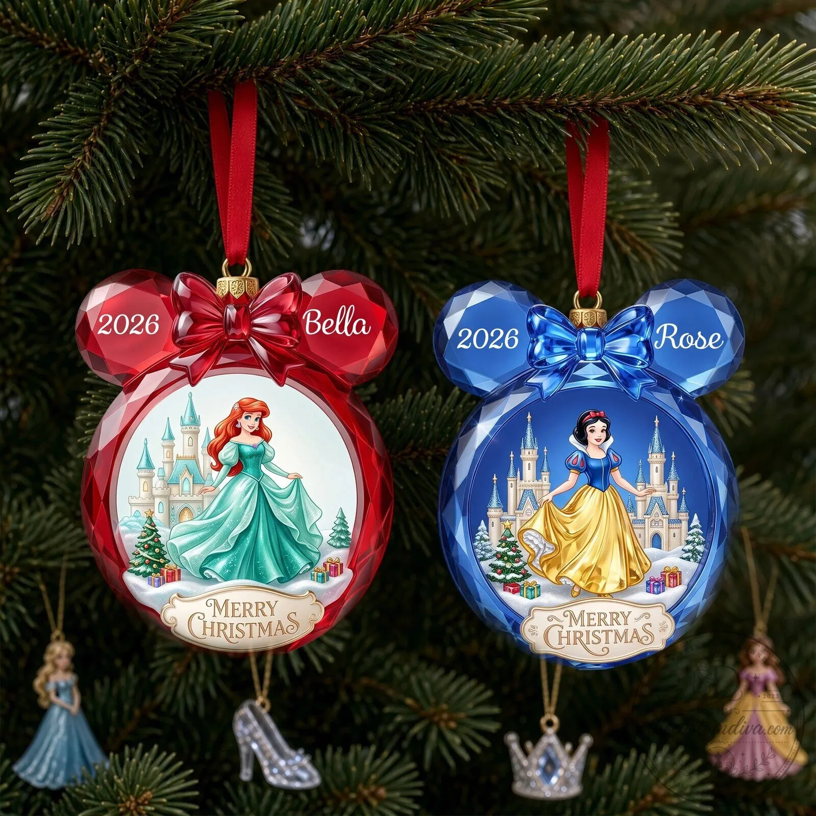 Disney Princess Ariel and Snow White Christmas Ornament