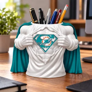 Miami Dolphins Superman Logo Desk Organizer Pen and Pencil Holder