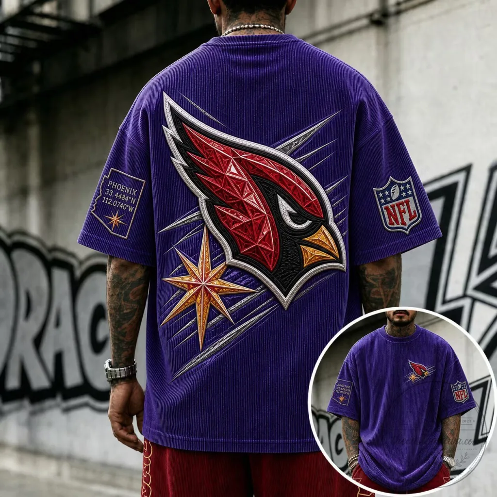 Arizona Cardinals Phoenix NFL Football Team Corduroy Embroidered T-Shirt
