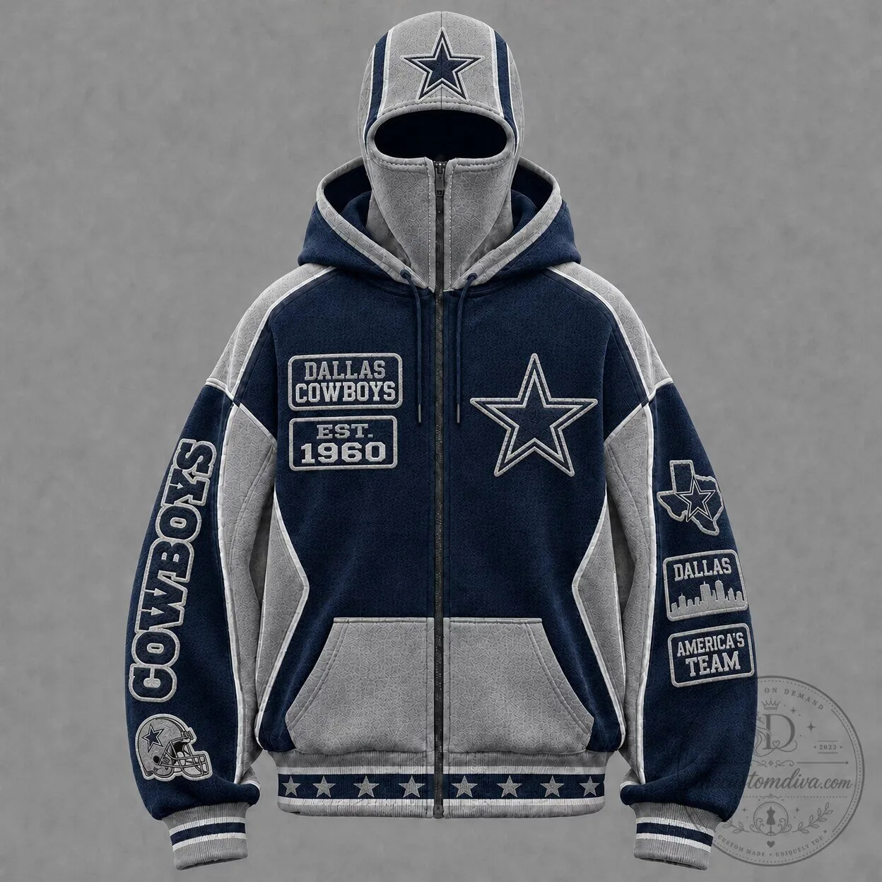 Dallas Cowboys Full-Zip Hoodie with Face Mask and Star Graphic 1 Dallas Cowboys Full-Zip Hoodie with Face Mask and Star Graphic