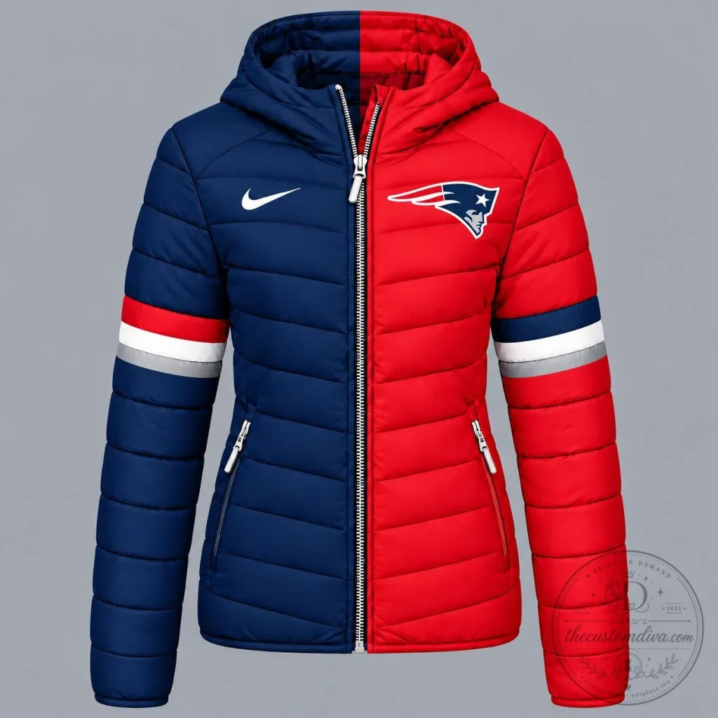 New England Patriots Split Panel Hooded Puffer Jacket New England Patriots Split Panel Hooded Puffer Jacket