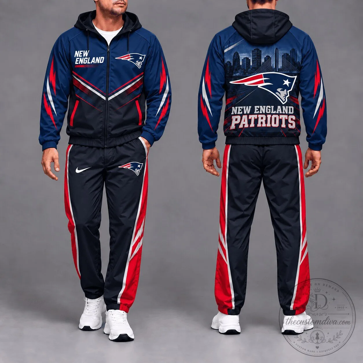 New England Patriots Game Day Full Zip Hoodie Windbreaker Tracksuit Set