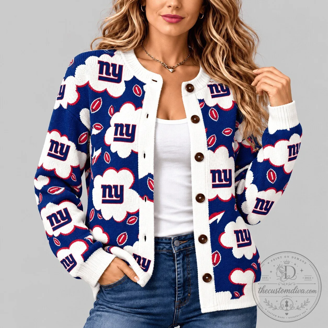 New York Giants NFL Kiss Pattern Knit Cardigan for Women