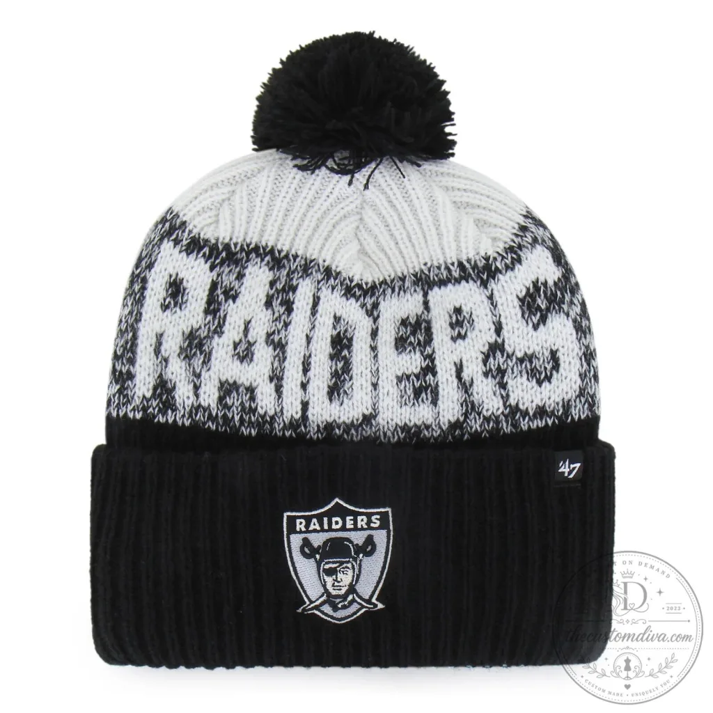 Las Vegas Raiders Black and White Knit Beanie with Pom Pom Las Vegas Raiders Black and White Knit Beanie with Pom Pom
