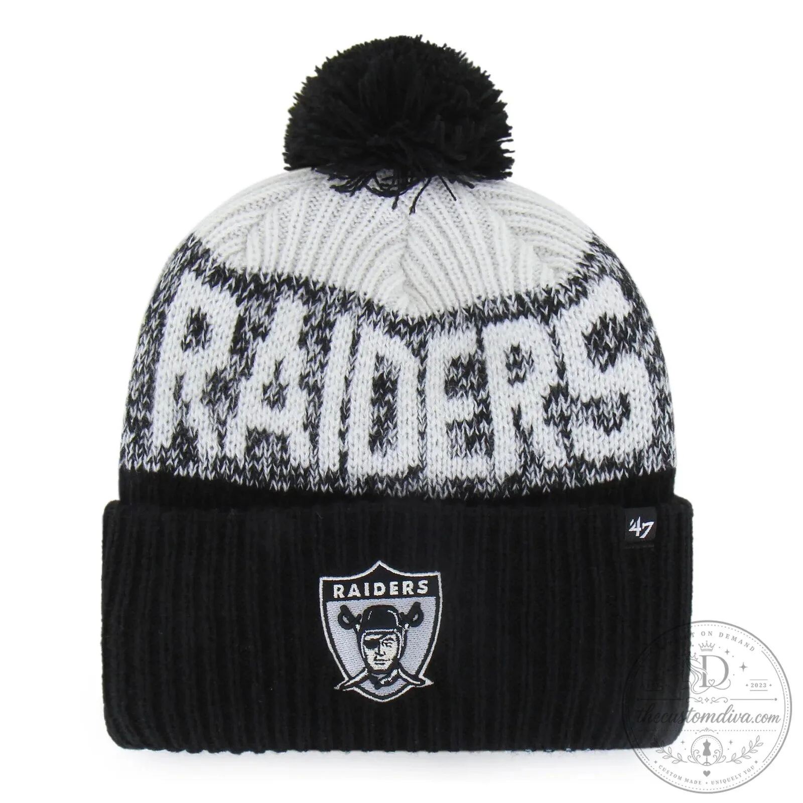 Las Vegas Raiders Black and White Knit Beanie with Pom Pom 6 Las Vegas Raiders Black and White Knit Beanie with Pom Pom