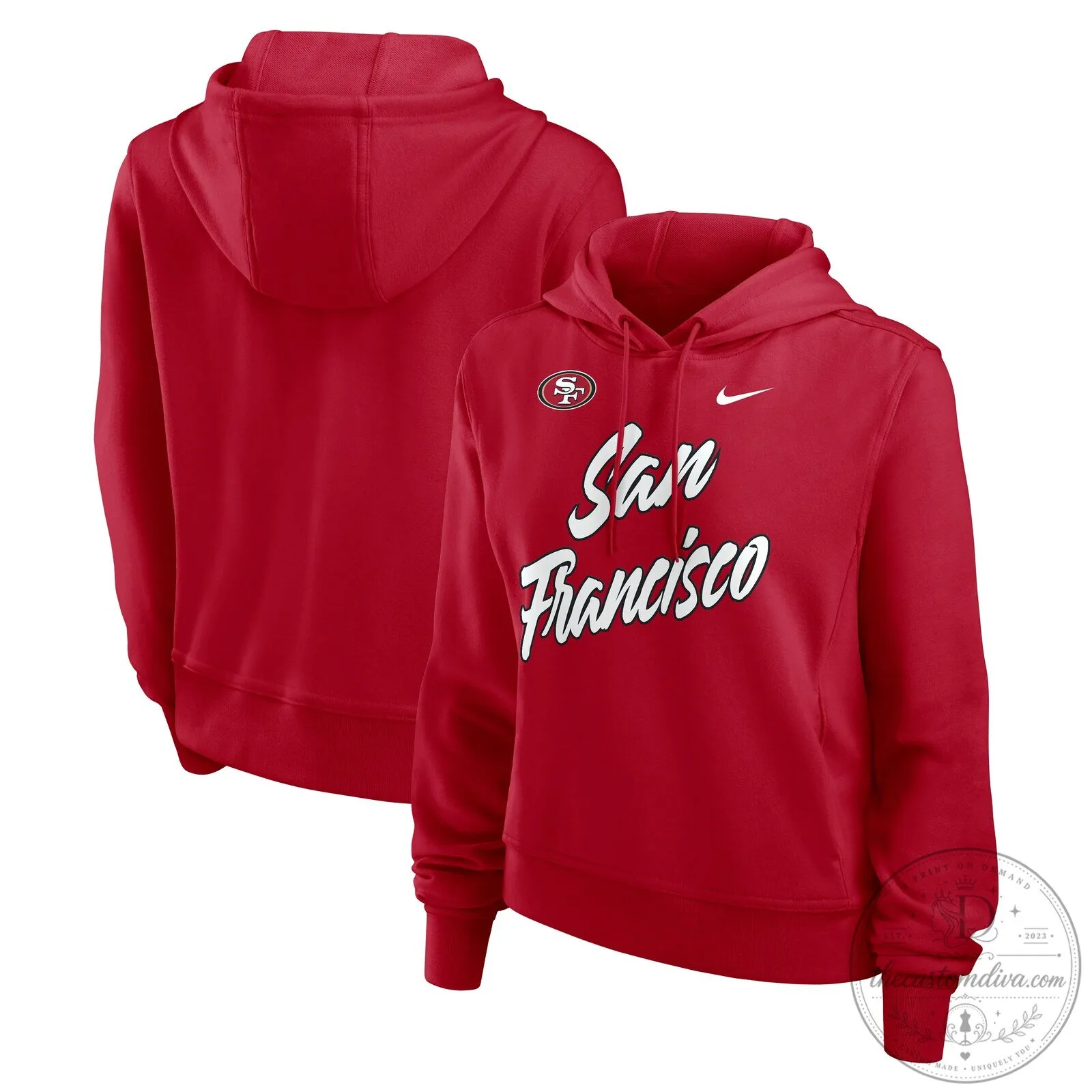 San Francisco 49ers Women's Nike Script Dri-Fit Performance One Red Hoodie