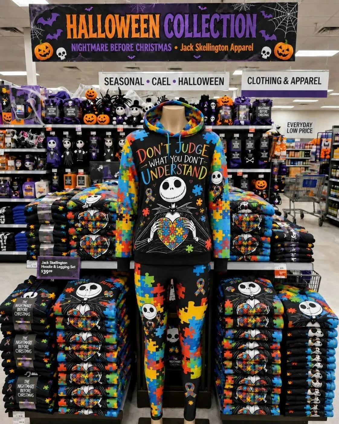 Jack Skellington Autism Awareness Colorful Puzzle Pieces Hoodie
