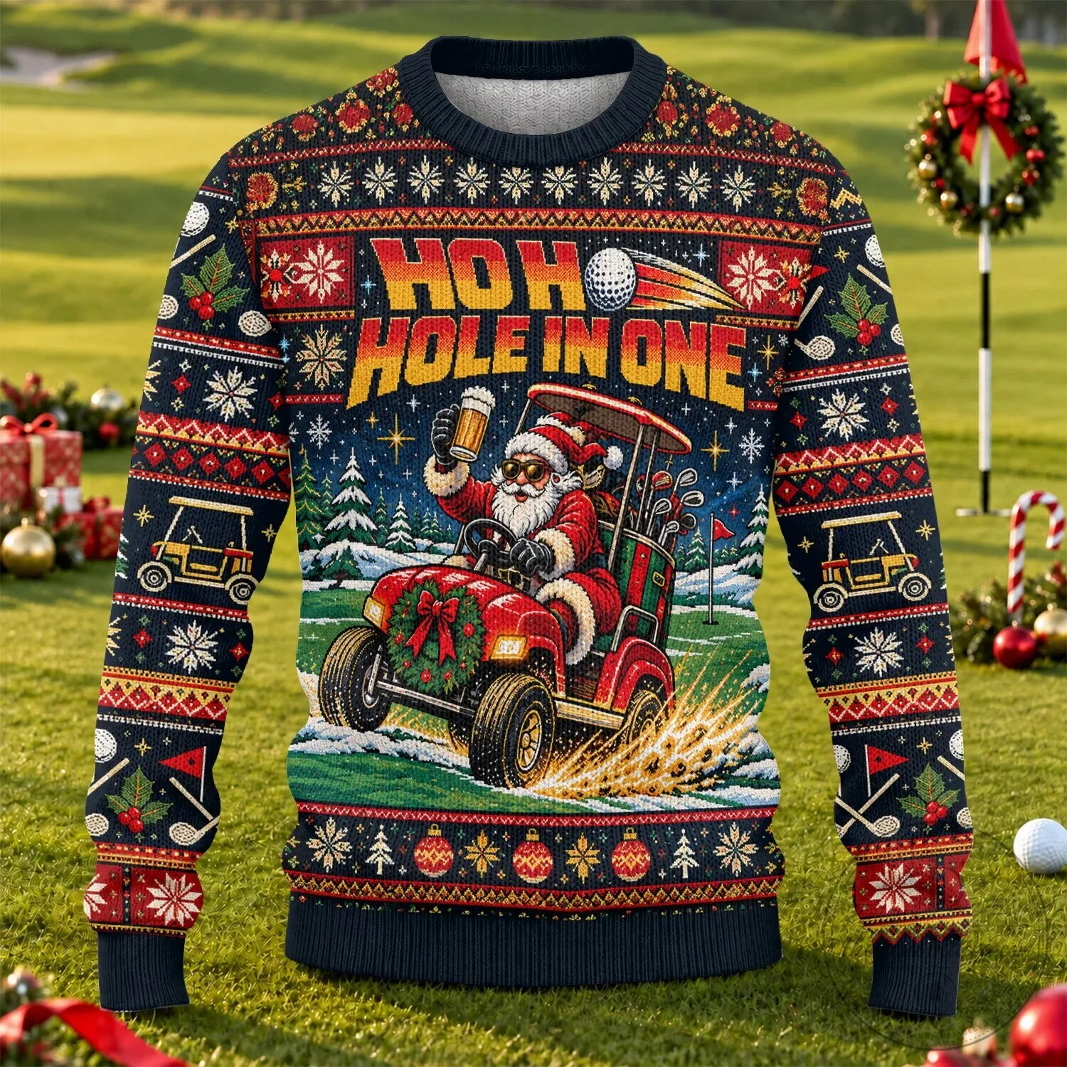 Ho Ho Hole In One Santa Claus Golfing Ugly Christmas Sweater 14 Ho Ho Hole In One Santa Claus Golfing Ugly Christmas Sweater