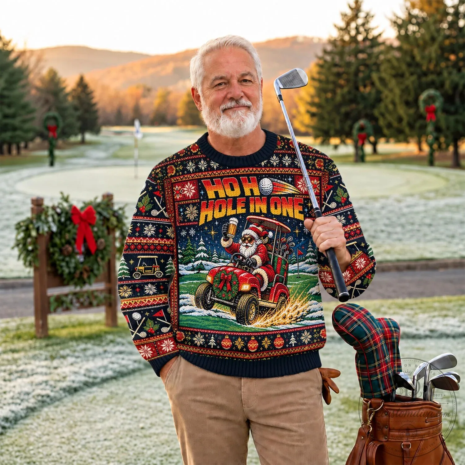 Ho Ho Hole In One Santa Claus Golfing Ugly Christmas Sweater 16 Ho Ho Hole In One Santa Claus Golfing Ugly Christmas Sweater