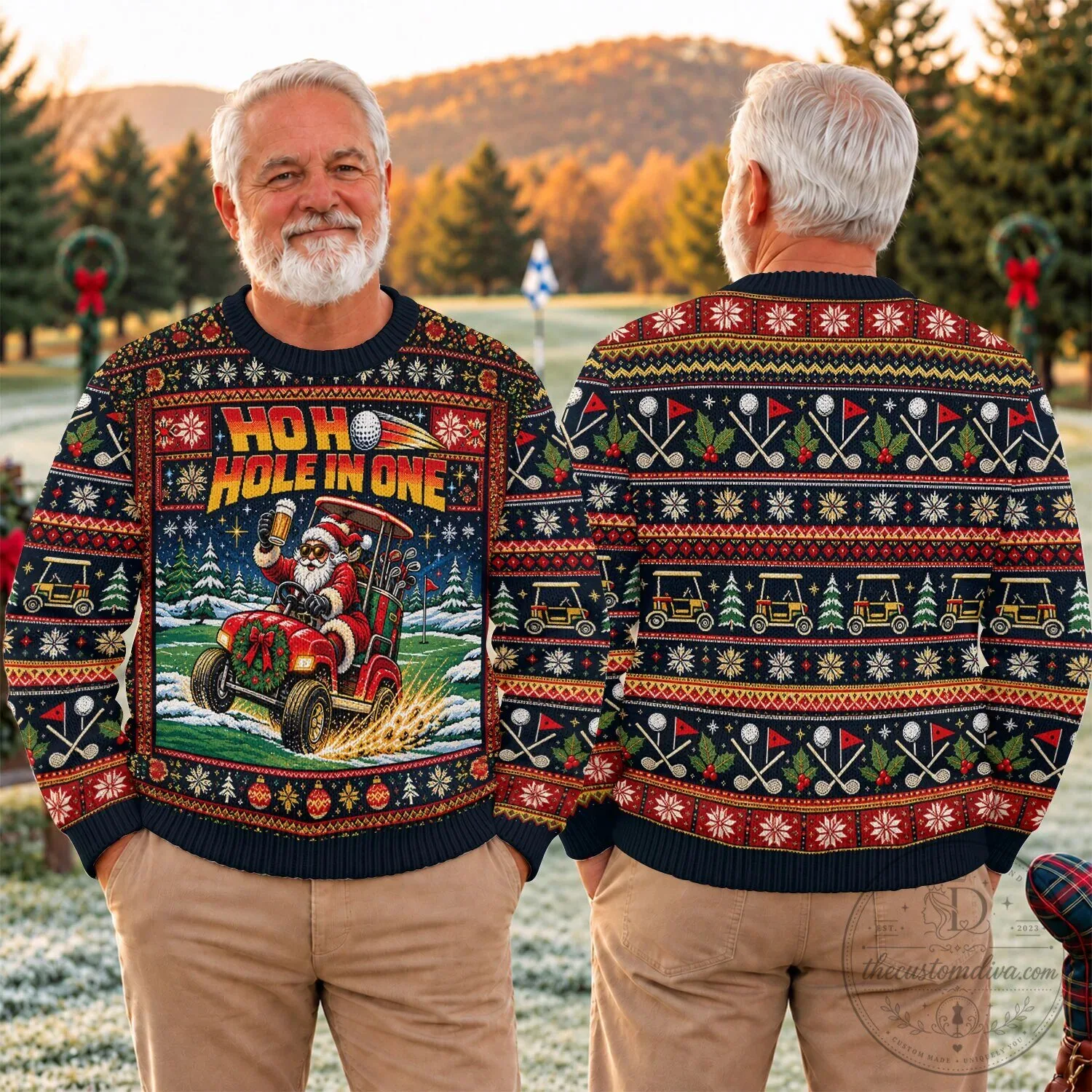 Ho Ho Hole In One Santa Claus Golfing Ugly Christmas Sweater 17 Ho Ho Hole In One Santa Claus Golfing Ugly Christmas Sweater