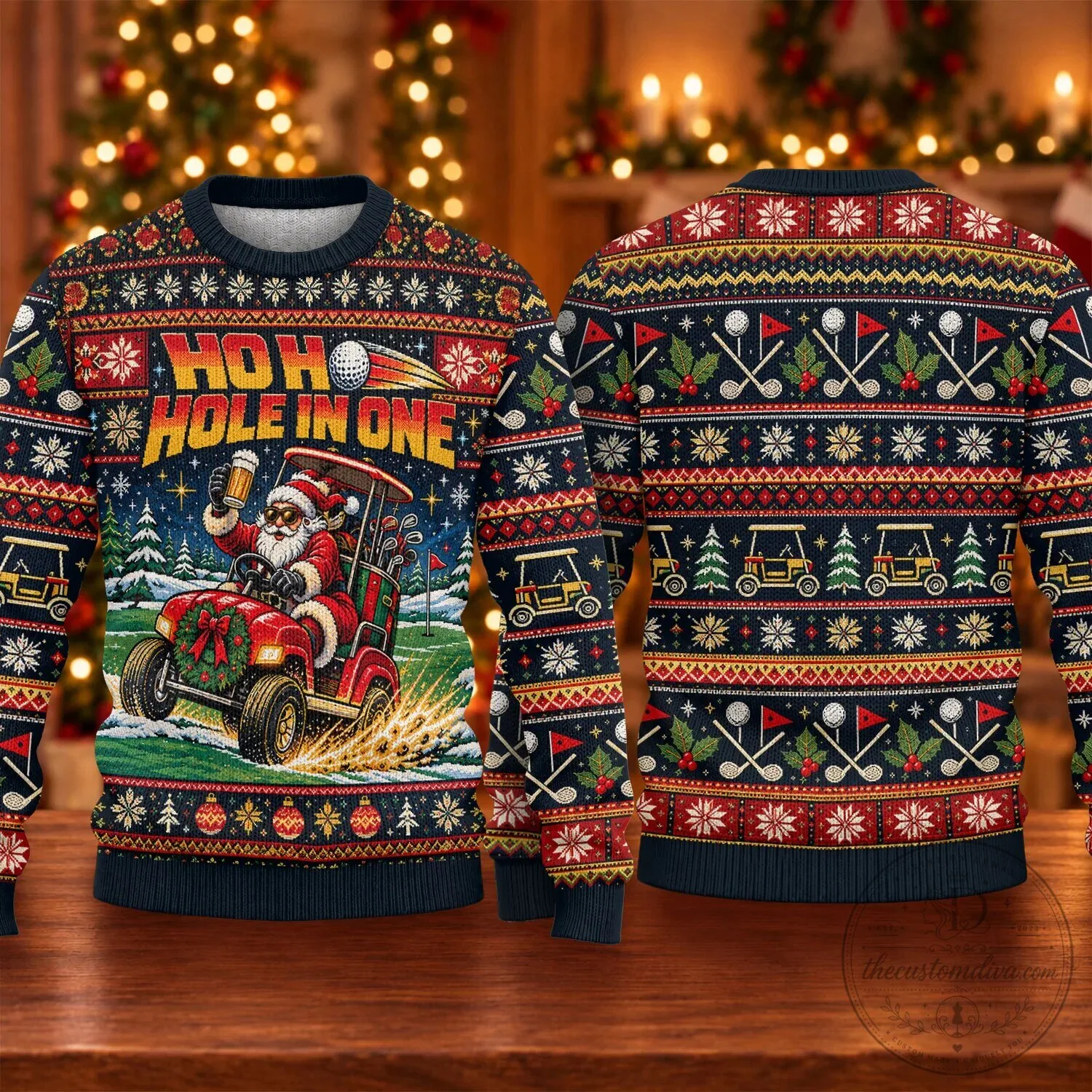 Ho Ho Hole In One Santa Claus Golfing Ugly Christmas Sweater 18 Ho Ho Hole In One Santa Claus Golfing Ugly Christmas Sweater