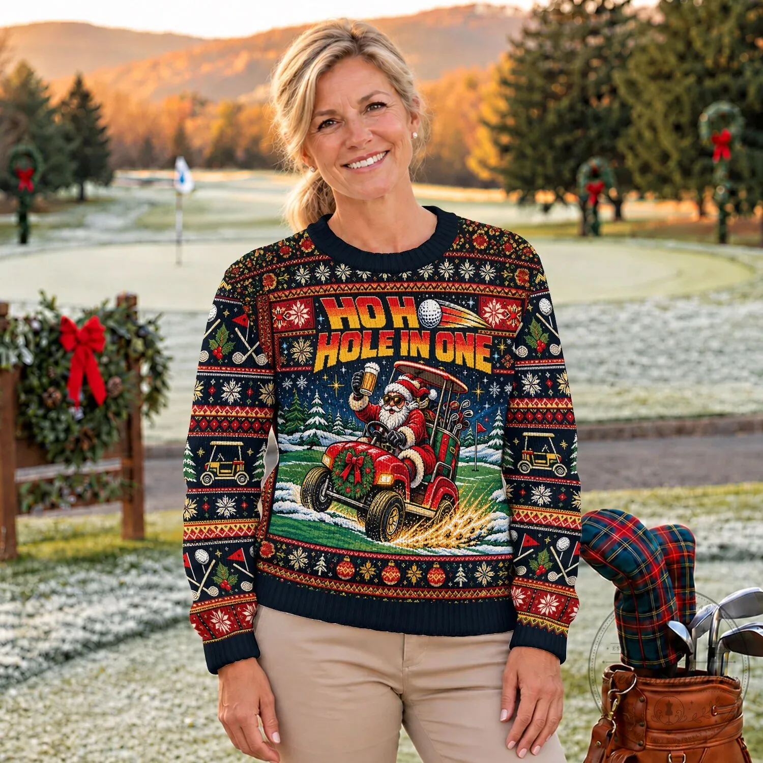 Ho Ho Hole In One Santa Claus Golfing Ugly Christmas Sweater 20 Ho Ho Hole In One Santa Claus Golfing Ugly Christmas Sweater