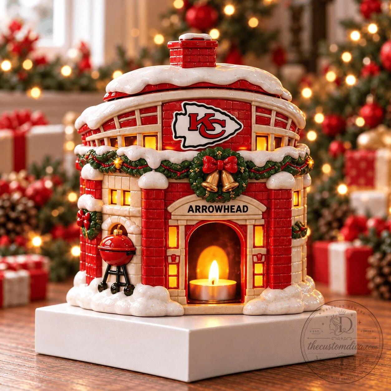 Kansas City Chiefs Arrowhead Stadium Christmas Ceramic Candle Holder